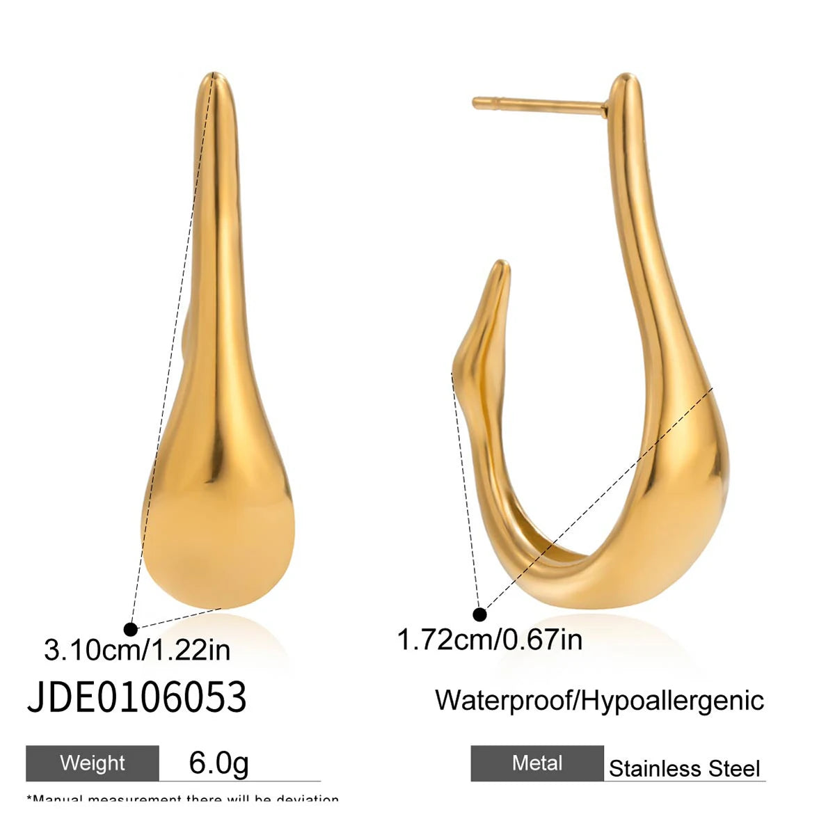 Uworld Simple Classic 18K Gold Color Plated Stainless Steel Smooth U-shaped C-Ring Earrings Women's Accessories Party Gift