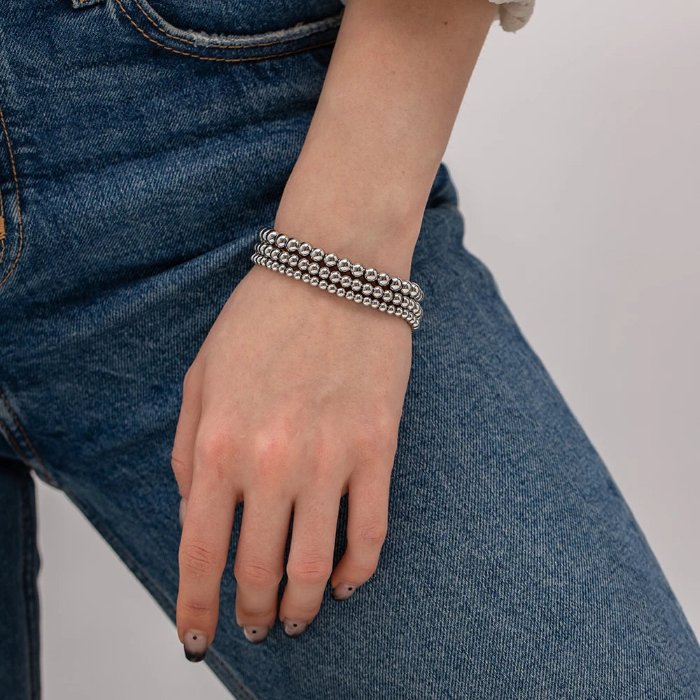 Uworld Stainless Steel 18K Gold Plated Silver Beaded Ball Bracelets Waterproof Jewelry for Women Fashion Everyday wear Jewelry