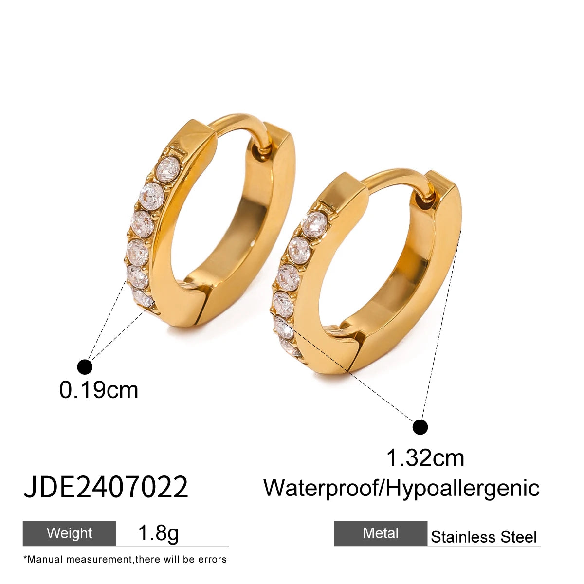 Uworld Simple Classic 18K Gold Color Plated Stainless Steel White Rhinestone O-shaped Earrings Women's Jewelry Party Gift