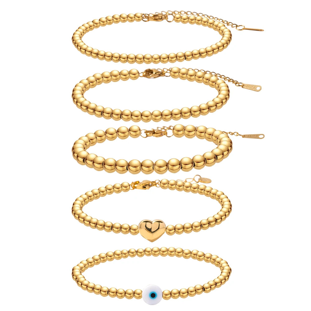 Uworld Stainless Steel 18K Gold Plated Silver Beaded Ball Bracelets Waterproof Jewelry for Women Fashion Everyday wear Jewelry