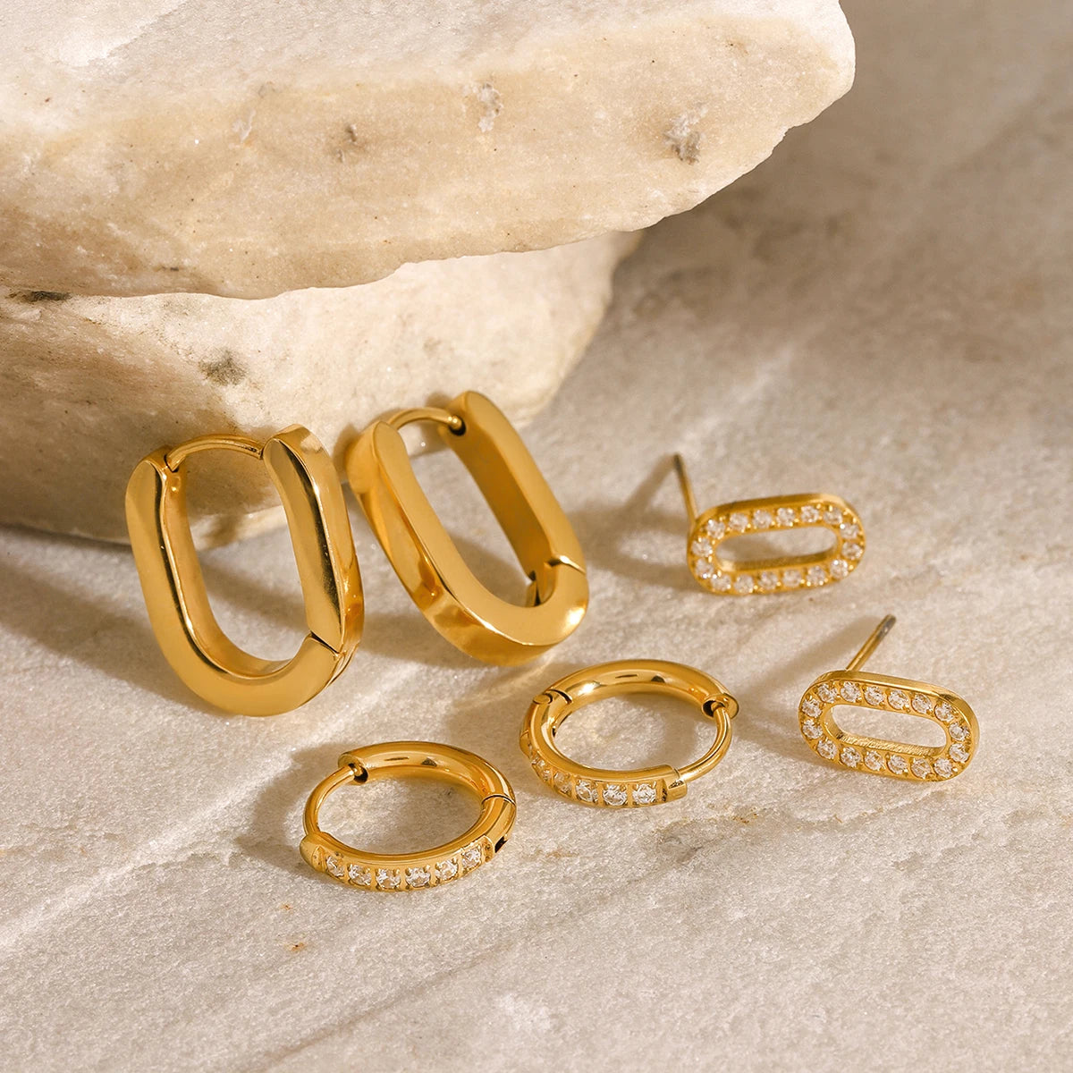 Uworld 3Pair/set White Rhinestone Cubic Zirconia CZ Bling Stud Earrings Stainess Steel Waterproof Charm Women Basic Jewelry