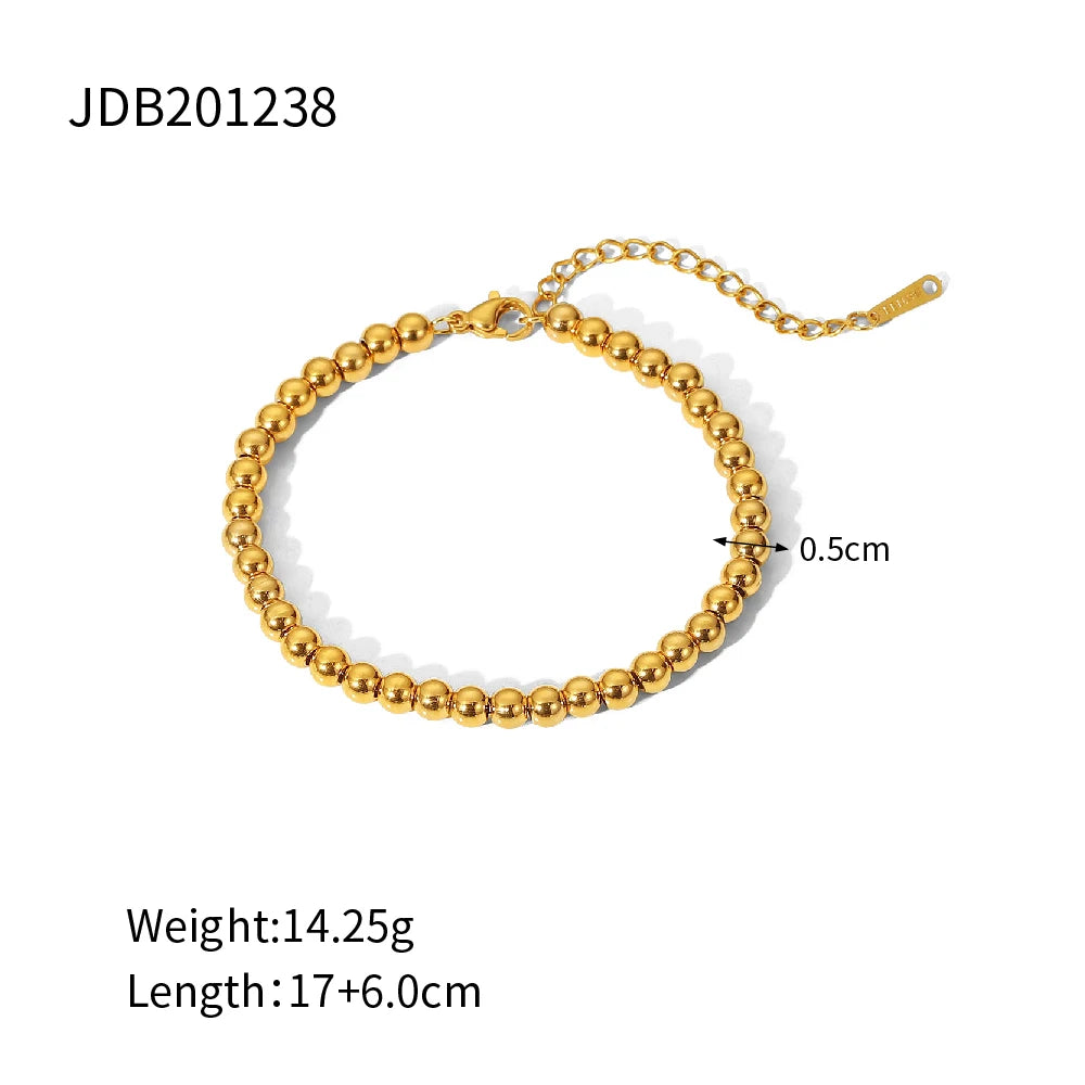 Uworld Stainless Steel 18K Gold Plated Silver Beaded Ball Bracelets Waterproof Jewelry for Women Fashion Everyday wear Jewelry