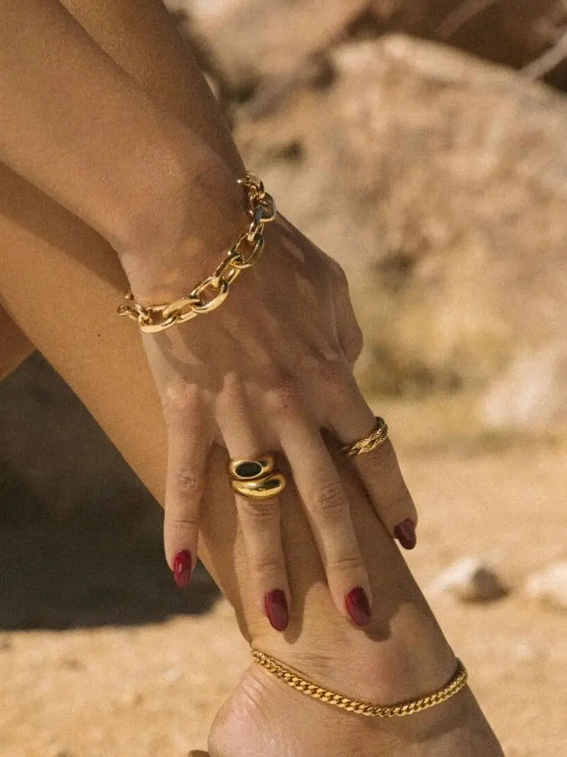 Uworld 18K Gold Color Stainless Steel Simple Gold Rope Chain Bracelet Stacking Figaro Heavy Metal Texture Women браслеты женские