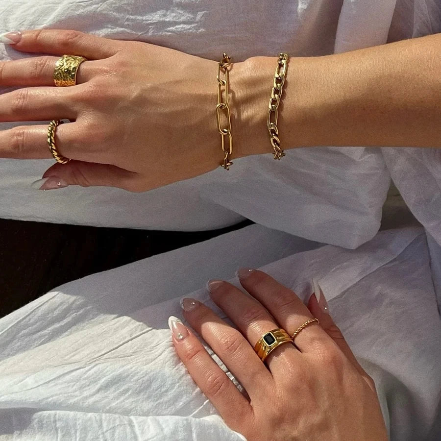 Uworld 18K Gold Color Stainless Steel Simple Gold Rope Chain Bracelet Stacking Figaro Heavy Metal Texture Women браслеты женские