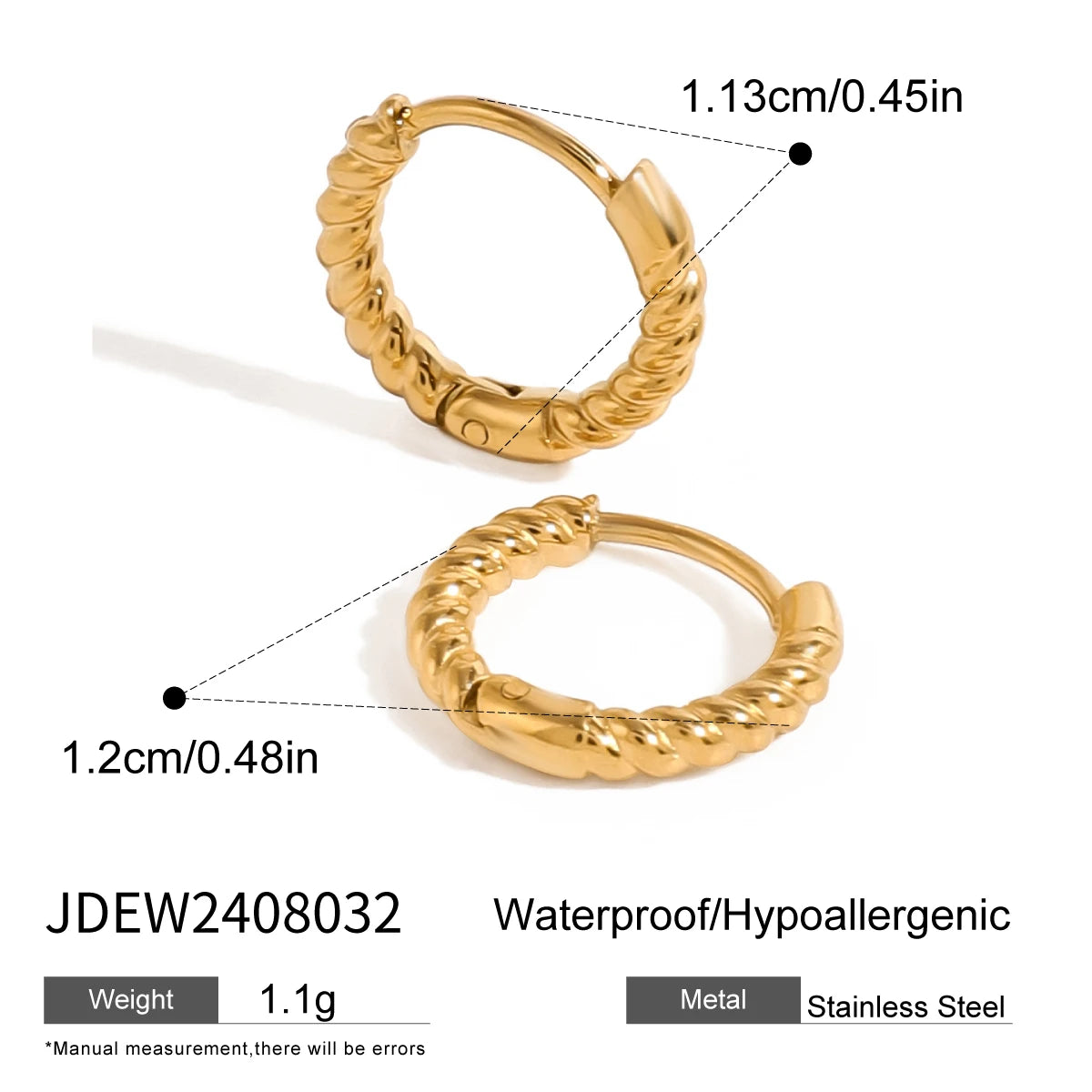 Uworld Minimal Classic Daily Fried Dough Twists Coil Ear Buckle Earrings 18k Gold Color Plated Stainless Steel Round Earrings Wo