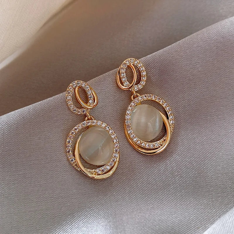 Vintage Rhinestone Heartbeat Earrings Crystal Moon Planet Pearl Zircon Earring Girls Party Birthday Gift Temperament Jewelry