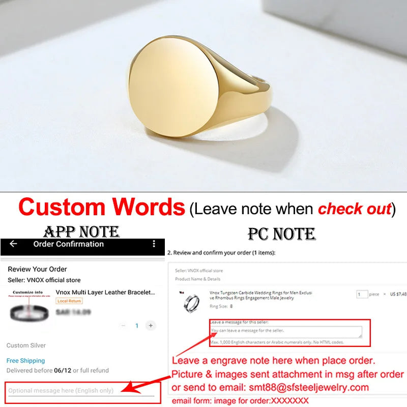 Minimalist Rectangle Signet Rings for Women, Personalized Name Stamp Band Gold Tone Stainless Steel Jewelry Custom Initial Gift