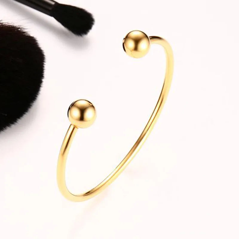 Charm Ball Cuff Bangle Women Bracelet Stainless Steel Gold Color Stackable Daily fashion Jewelry