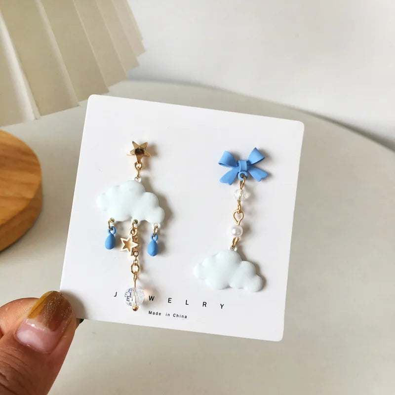 Korean Style Trend Earrings Creative Retro Cloud Lightning Asymmetric Dangle Earring Girl Wedding Party Sweet Jewelry Gifts