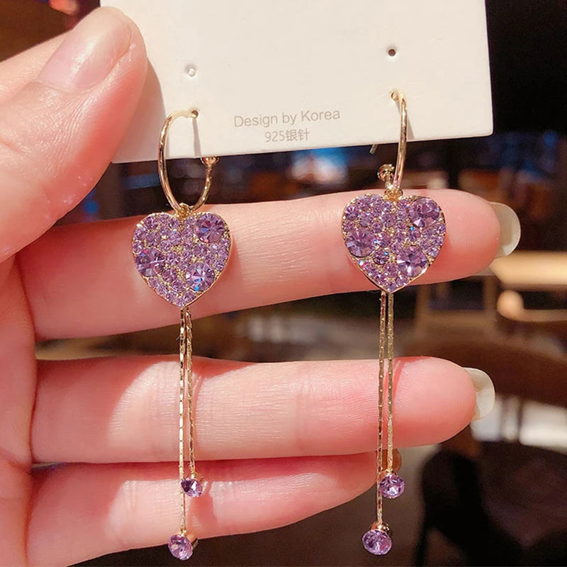 New Trendy Korean Crystal Star Moon Dangle Earrings For Women Exquisite Flowers Long Tassel Earring Girl Party Jewelry Gifts