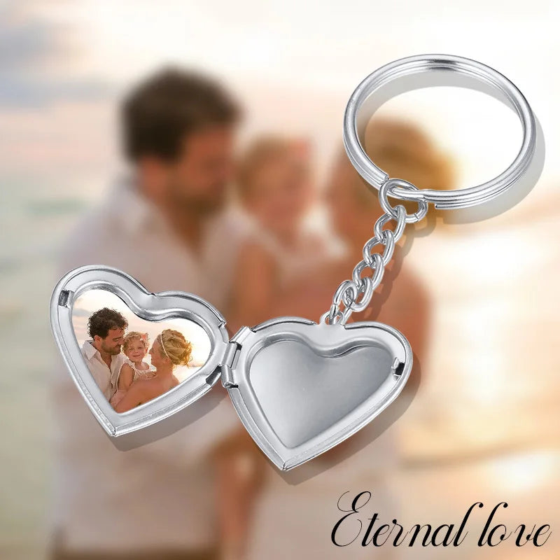 Women's Personalize Engrave Name Heart Locket Key Chains, Custom The Photo of Family, Love Keepsake Gifts