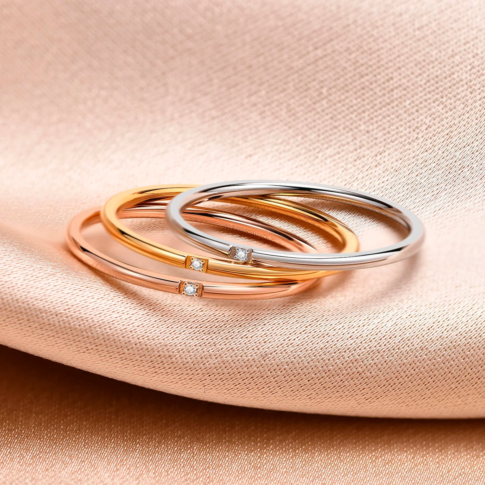 Minimalist 1mm Stacking Ring Set for Women, Delicate Female Metal Finger Gift Jewelry, Stainless Steel Chic Solitaire Ring