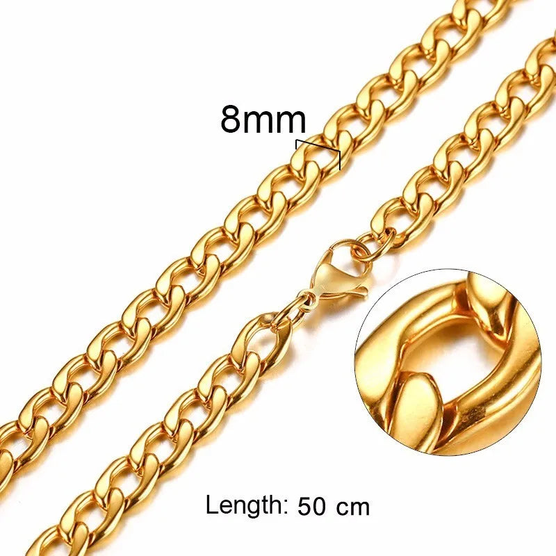 Solid Necklace Curb Chains Link Men Choker Stainless Steel Male Female Accessories Fashion