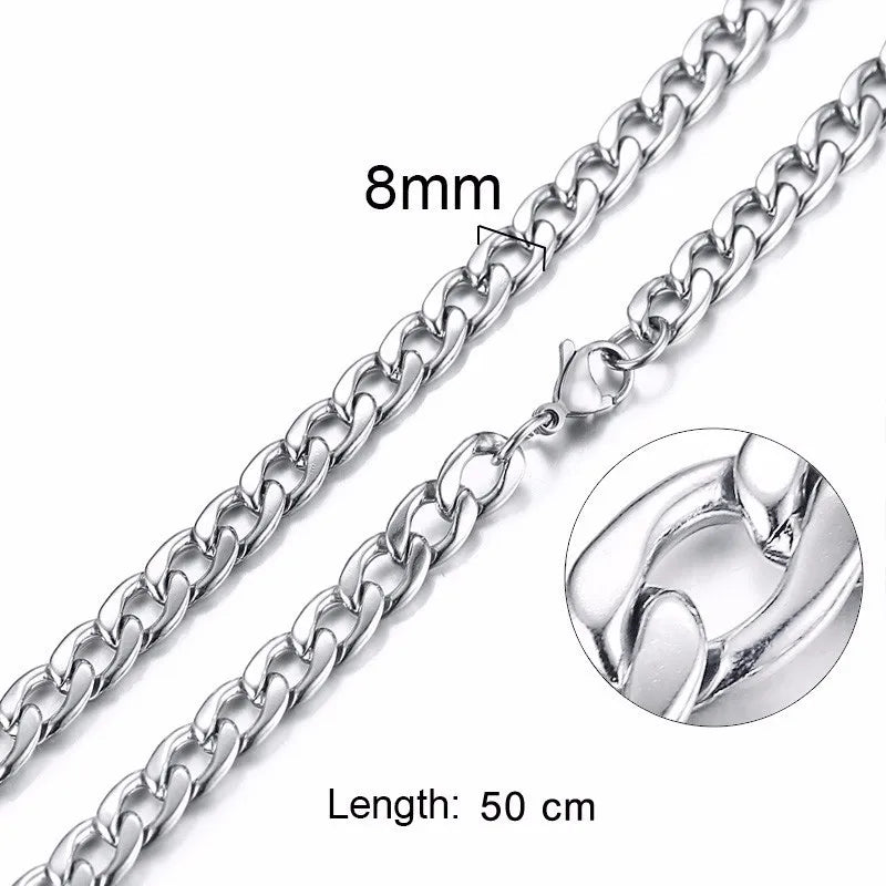 Solid Necklace Curb Chains Link Men Choker Stainless Steel Male Female Accessories Fashion