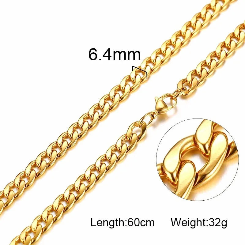 Solid Necklace Curb Chains Link Men Choker Stainless Steel Male Female Accessories Fashion
