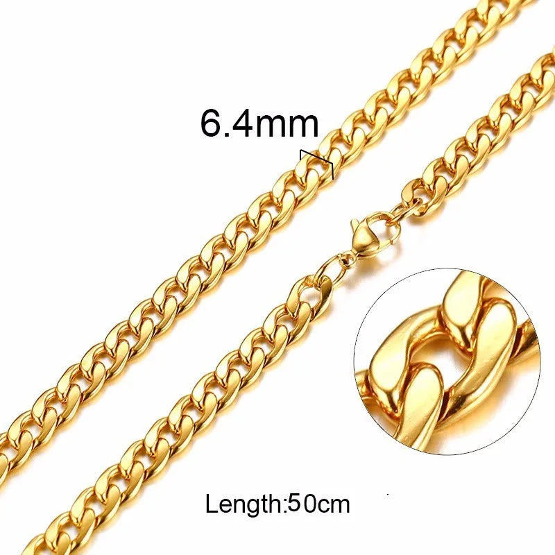 Solid Necklace Curb Chains Link Men Choker Stainless Steel Male Female Accessories Fashion