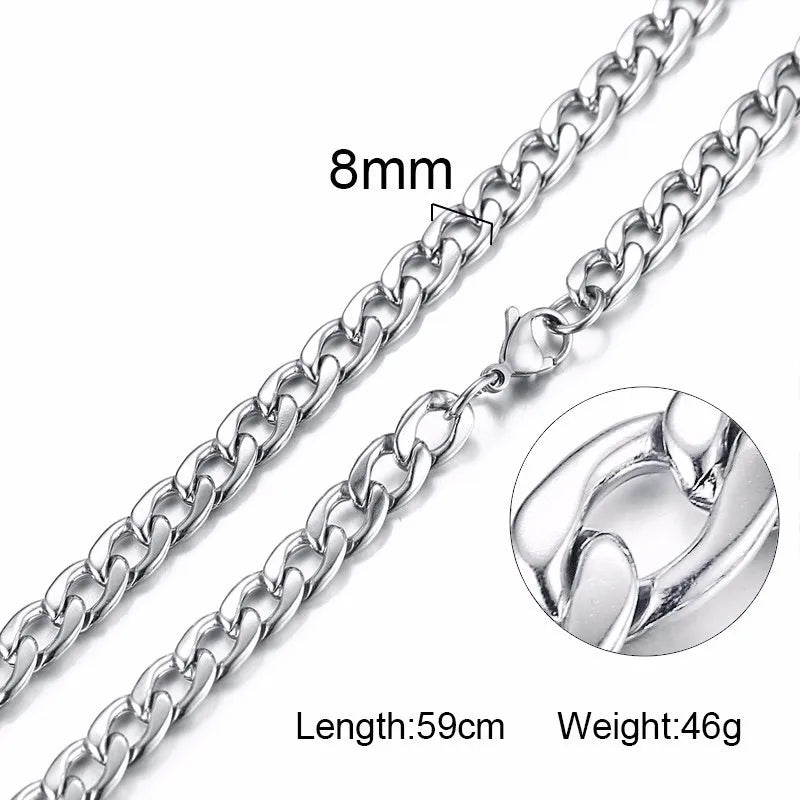 Solid Necklace Curb Chains Link Men Choker Stainless Steel Male Female Accessories Fashion