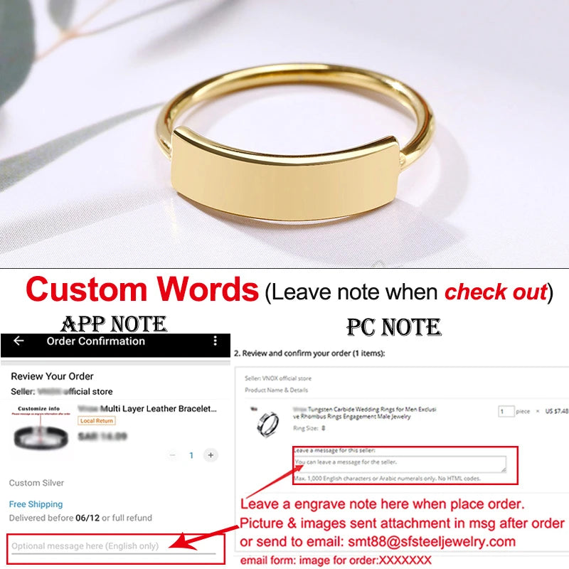 Minimalist Rectangle Signet Rings for Women, Personalized Name Stamp Band Gold Tone Stainless Steel Jewelry Custom Initial Gift