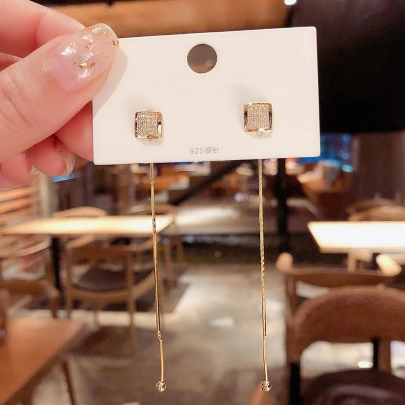 New Trendy Korean Crystal Star Moon Dangle Earrings For Women Exquisite Flowers Long Tassel Earring Girl Party Jewelry Gifts