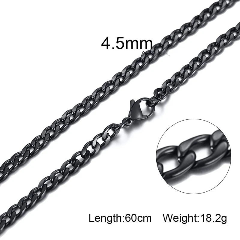 Solid Necklace Curb Chains Link Men Choker Stainless Steel Male Female Accessories Fashion