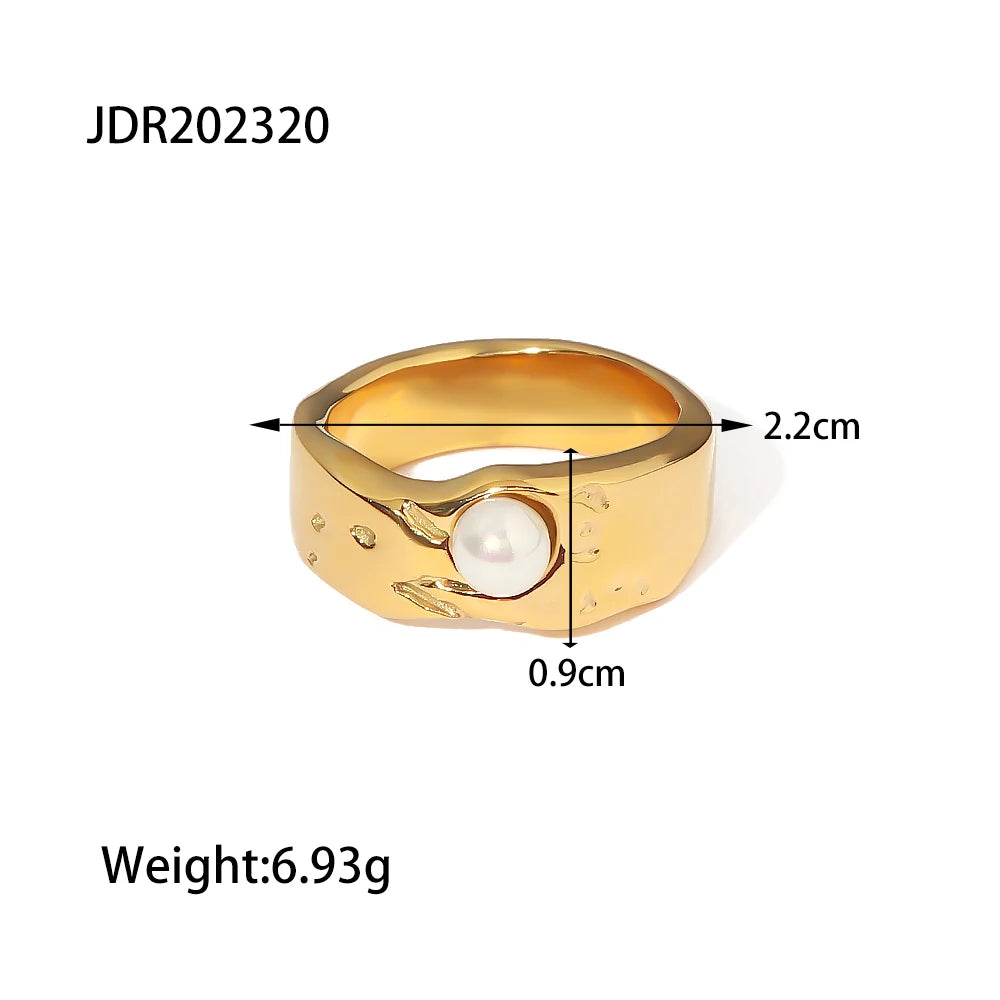 Uworld 18K Gold PVD Plated 316L Stainless Steel Rings Finger Chunky Wedding statement Jewelry Shell Freshwater Pearl Zircon Ring
