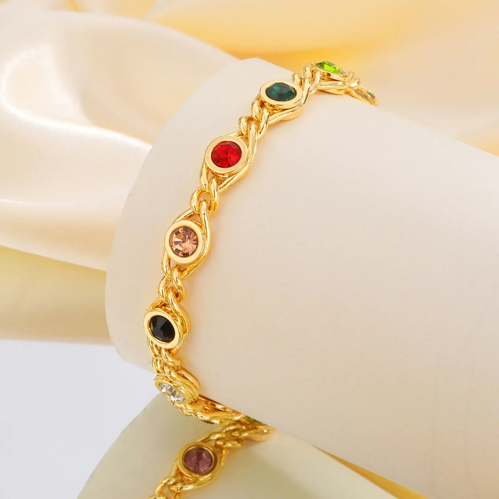 Trendy Colorful Cubic Zirconia Bracelet for Women, Stainless Steel 18K Gold Plated Chain Bracelets,Exquisite Mother's Day Gift