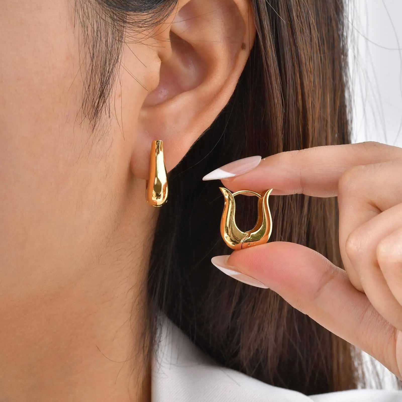 Modern Geometric Flower Basket Hoop Earrings, Hypoallergenic Women's Stainless Steel Earring, Fashion Huggies Jewelry