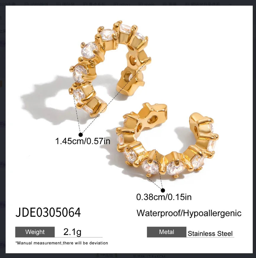 Uworld Classic 18K Plated Gold Color Smooth Wave Hoop Earring Women Zircon Stainless Steel Earring For Lady Waterproof Jewelry