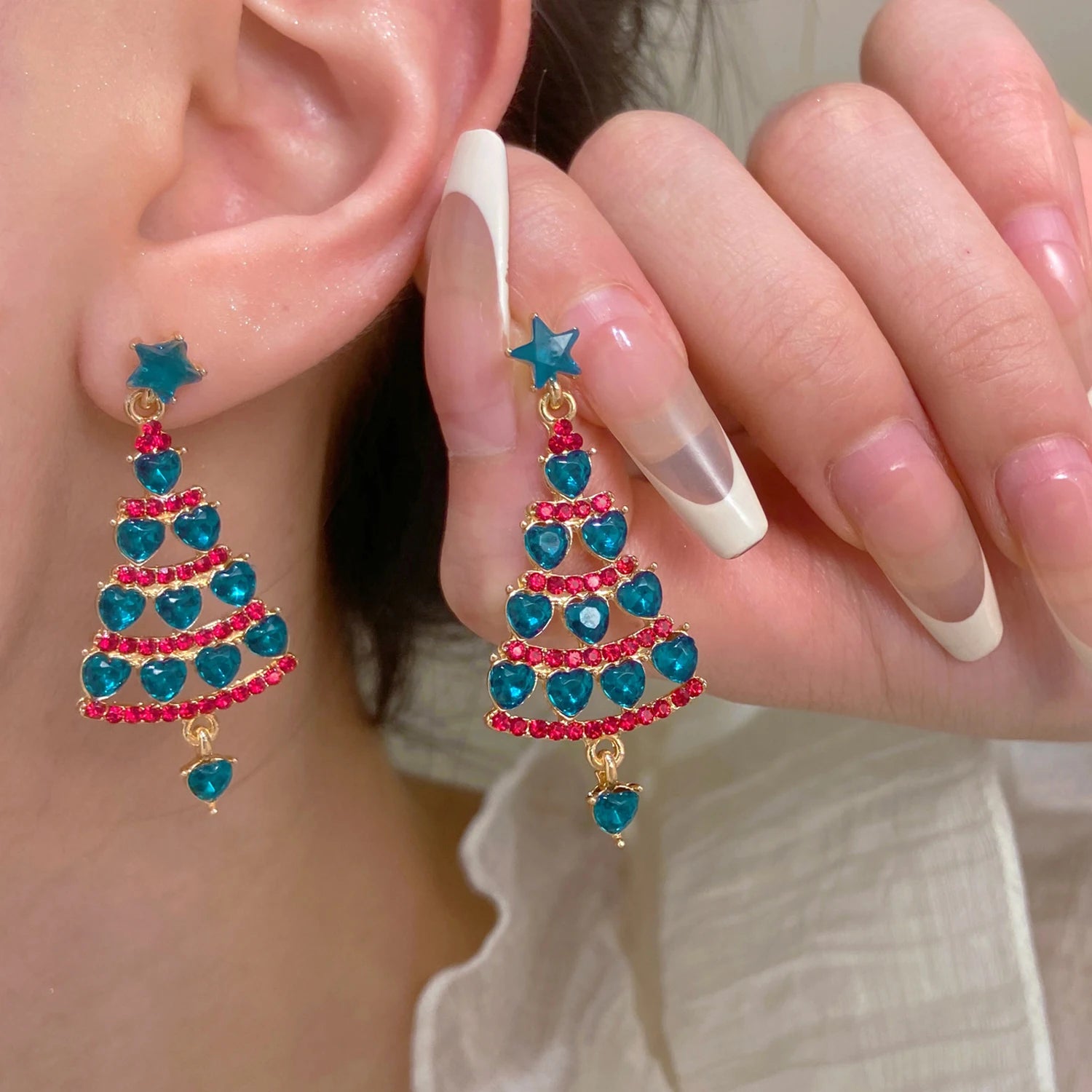 Sparkling Zircon Christmas Tree Stud Earrings for Women Colorful Rhinestone Snowflake Hat Boot Asymmetric Earring Xmas Jewelry