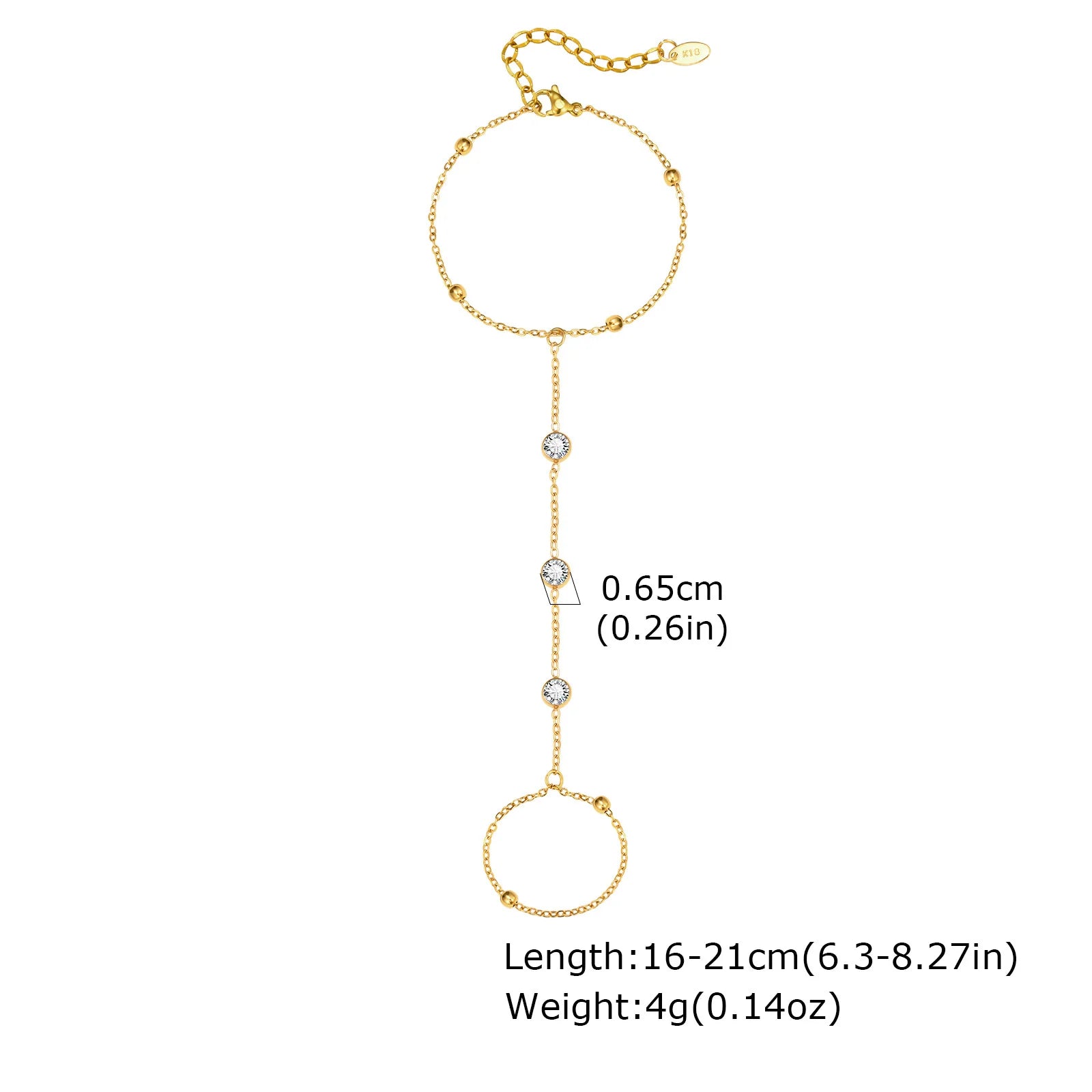 Stainless Steel Hand Chain Bracelet Ring for Women, 18k Gold Plated Bracelets Link Adjustable, Fashion Party Elegant Jewerlry