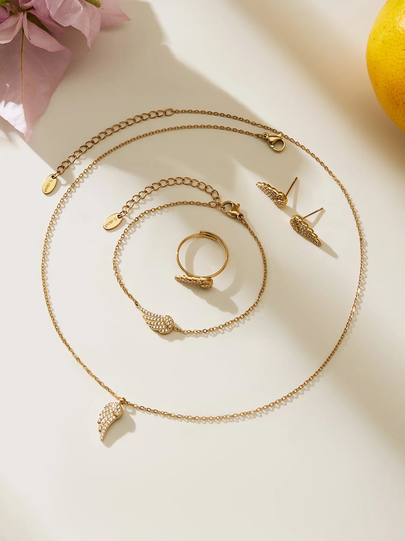 Nivora Wings Cubic Zirconia Pendant Chain Necklaces Bracelets Rings Earrings for Women Stainless Steel Wedding Banquet Jewelry