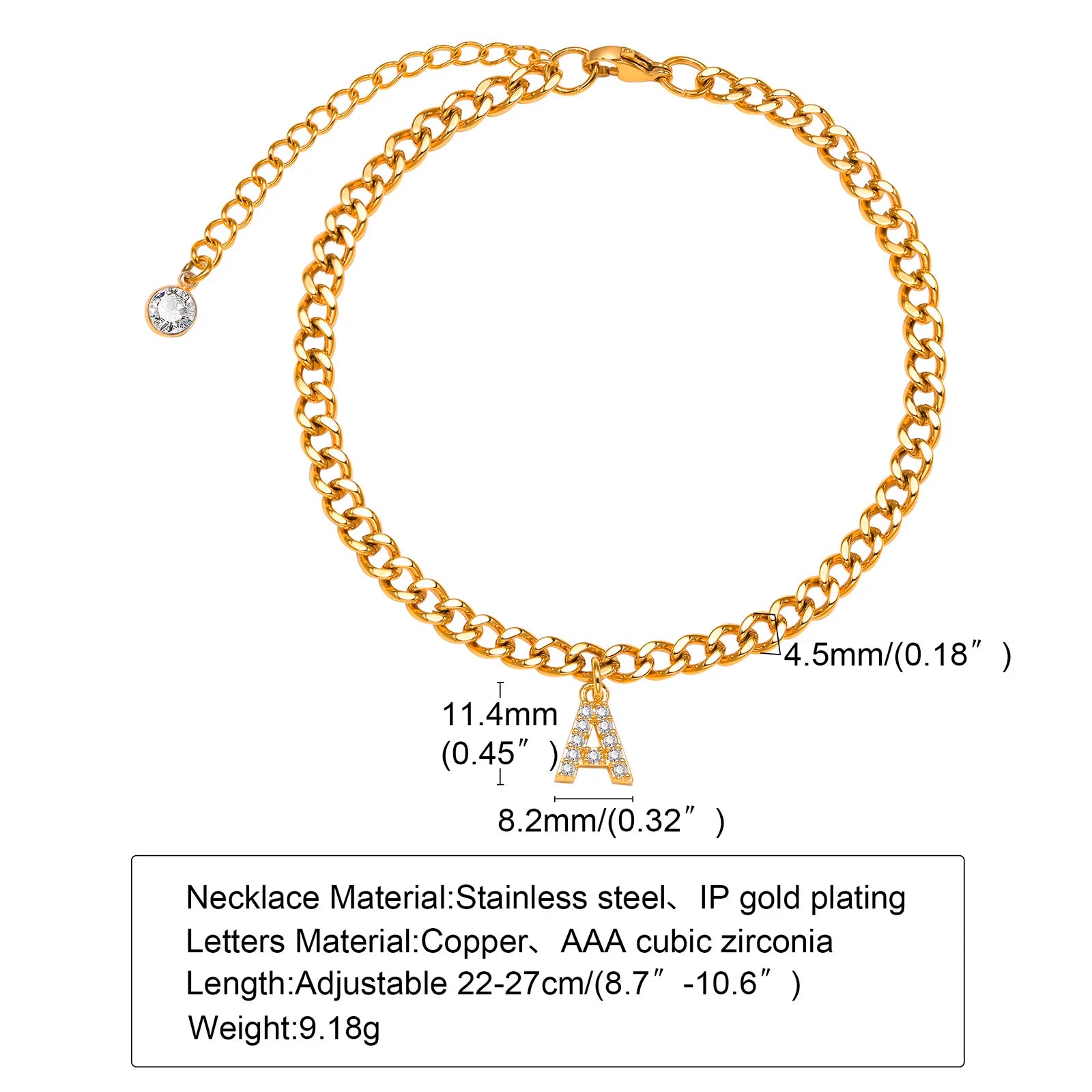 A - Z Cubic Zirconia Intinal Letter Anklet Bracelets for Women, Adjustable Stainless Steel Cuban Link Foot Chain Beach Jewelry