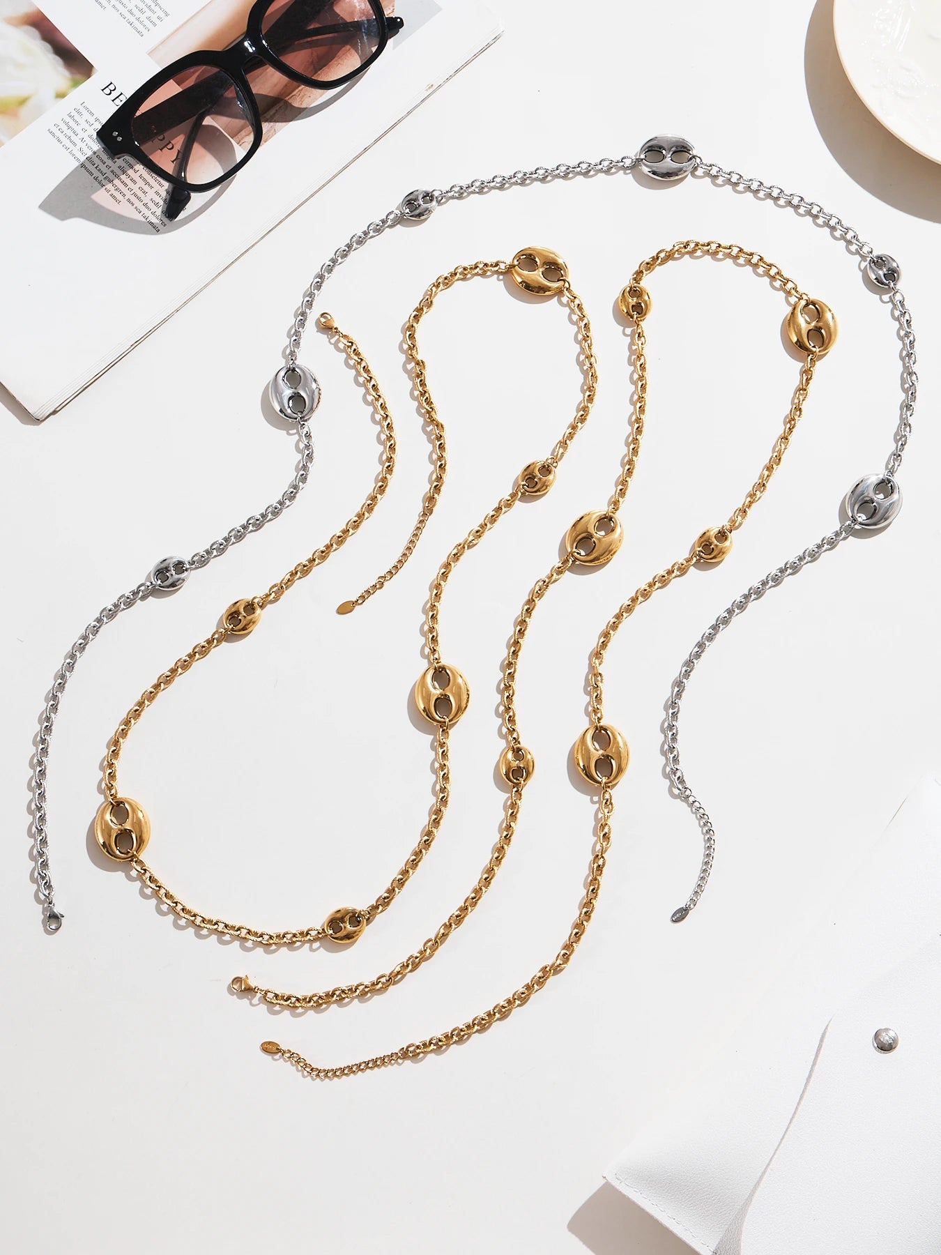 Nivora Chunky Pig Nose Ring Sweater Chain Necklaces for Women Stainless Steel 18K PVD Gold Plated Collar Choker Jewelry Gifts