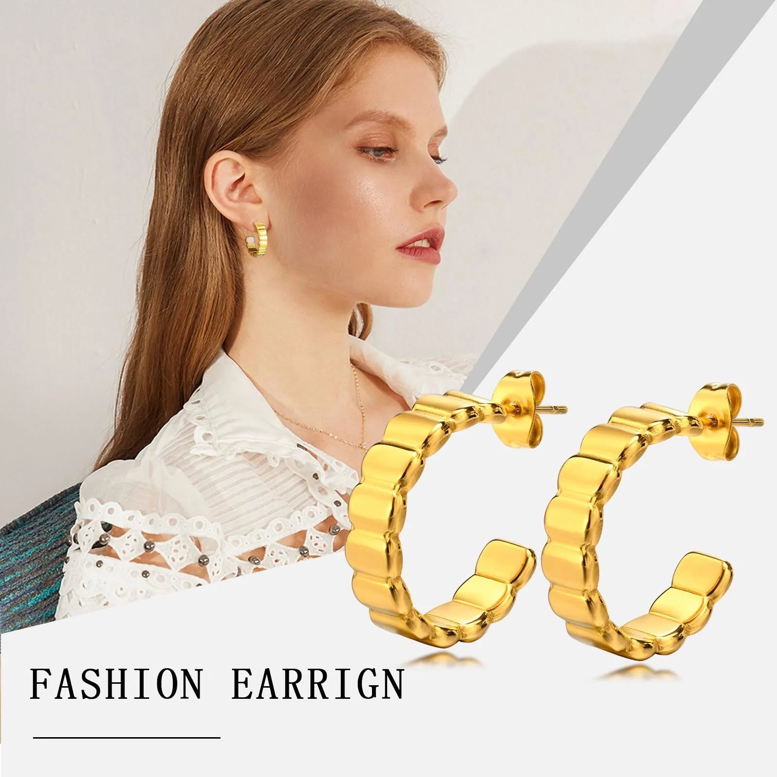 Chic Gold Color Rectangle Geometric Hoop Earrings Women Gift Jewelry,Stainless Steel Birthday Party Wearing boucle d'oreille