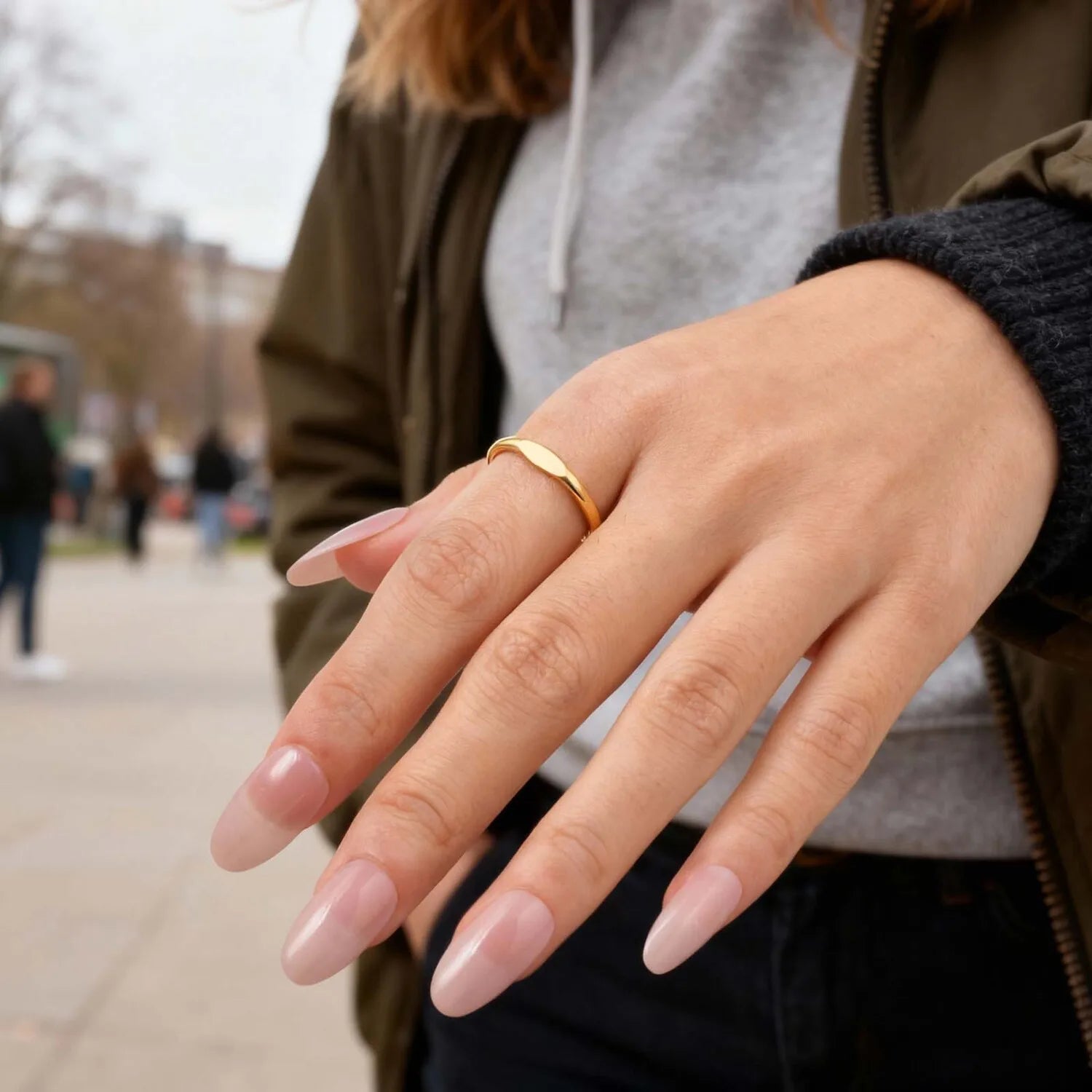 Geometry Slim Signet Rings for Women, Stainless Steel Finger Pinky Ring Gold Color, Wedding Band Party Gift