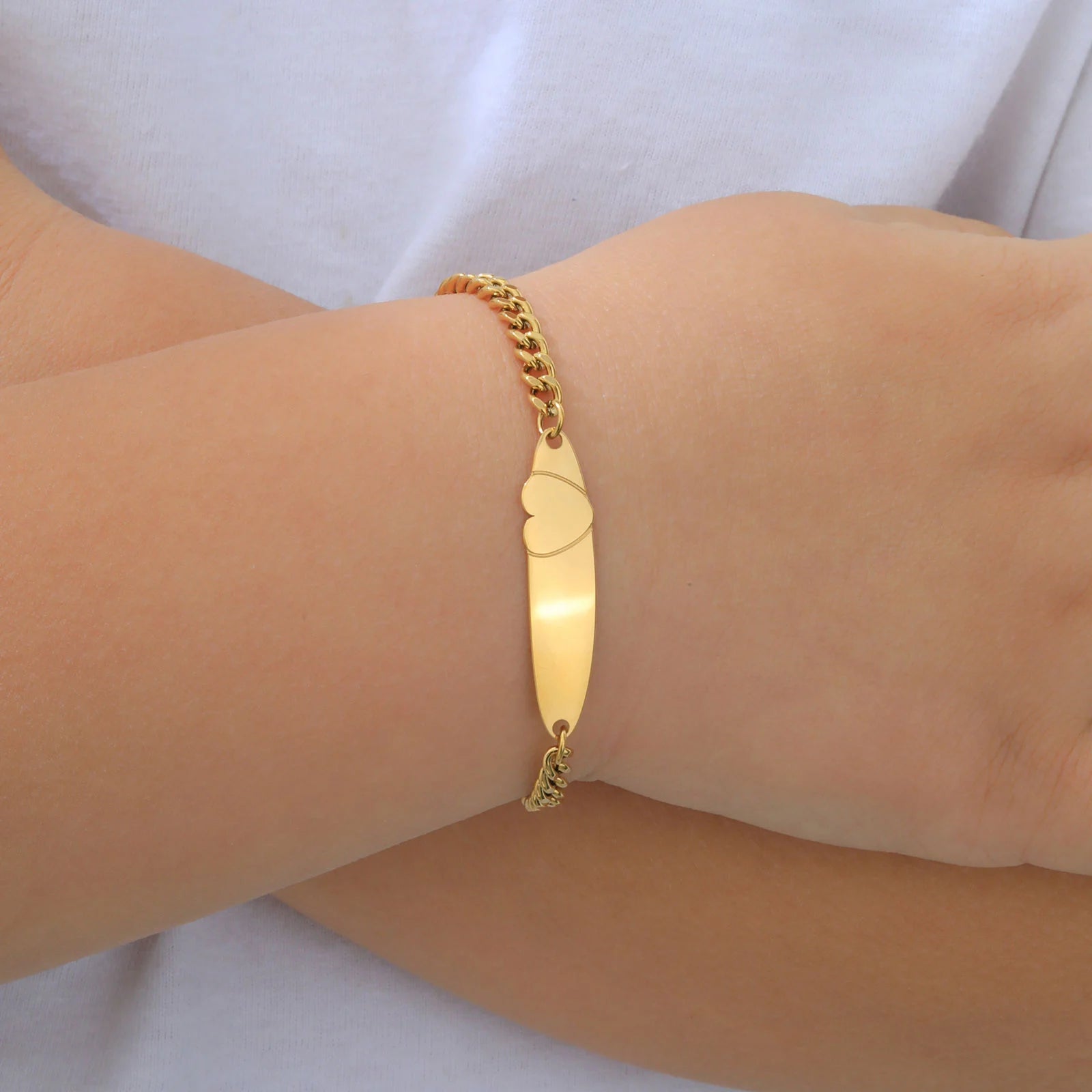 Free Engraving Heart shape Bracelet for Baby,Child's Custom Name Date Bracelet, Gold Color Stainless Steel Bracelets As Gifts