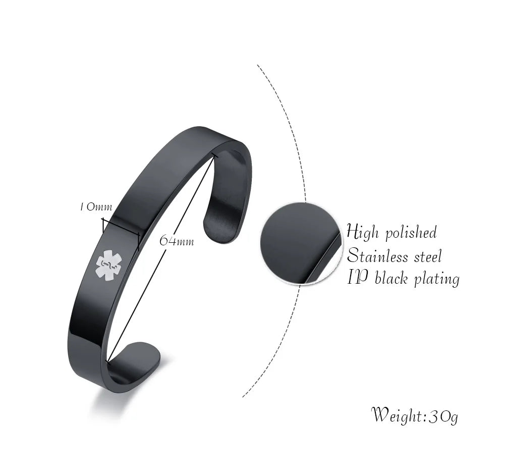 Stainless Steel ID Medical Bracelets with Medical LOGO, Autism Bracelets, Jewelry Gifts