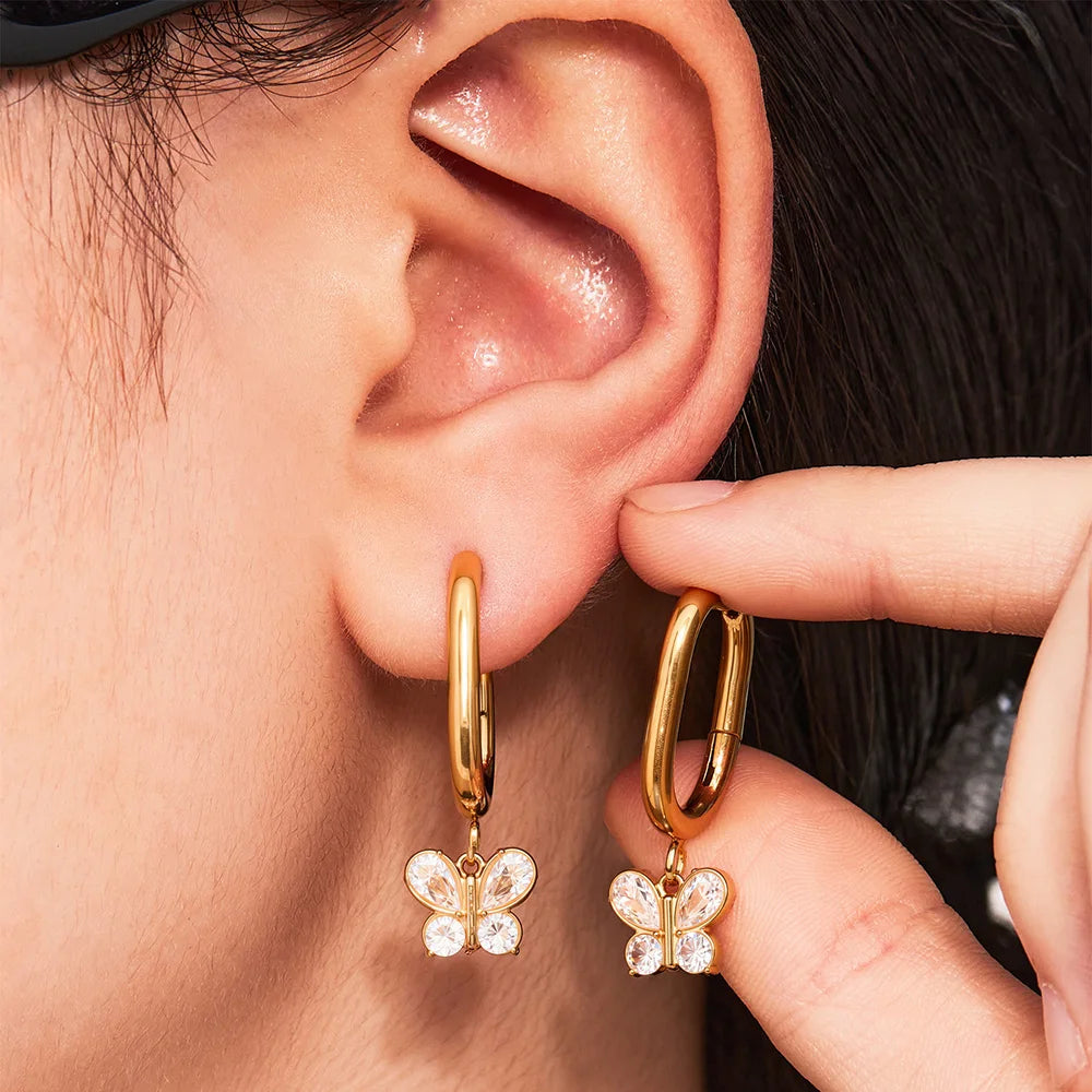 Nivora Excellent Stainless Steel Pendant Zircon Butterfly Dangle Earrings For Women Hypoallergenic Wedding Ear Earrings Jewelry