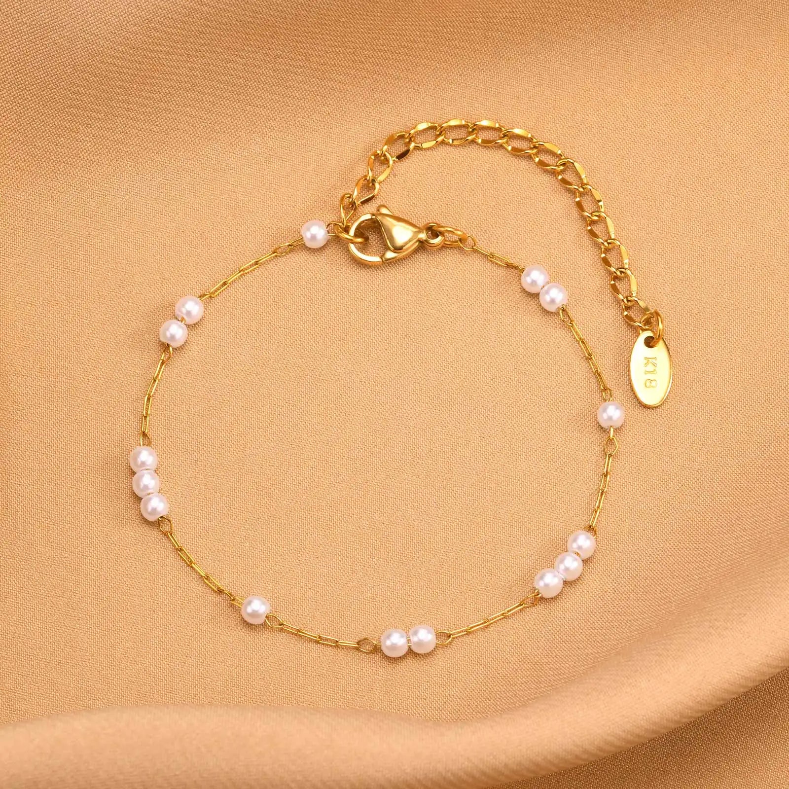 Stainless Steel Imitation Pearl Chain Bracelet for Women Fashion Temperament Gold Color Chain Bracelets Hand Ornament Jewelry