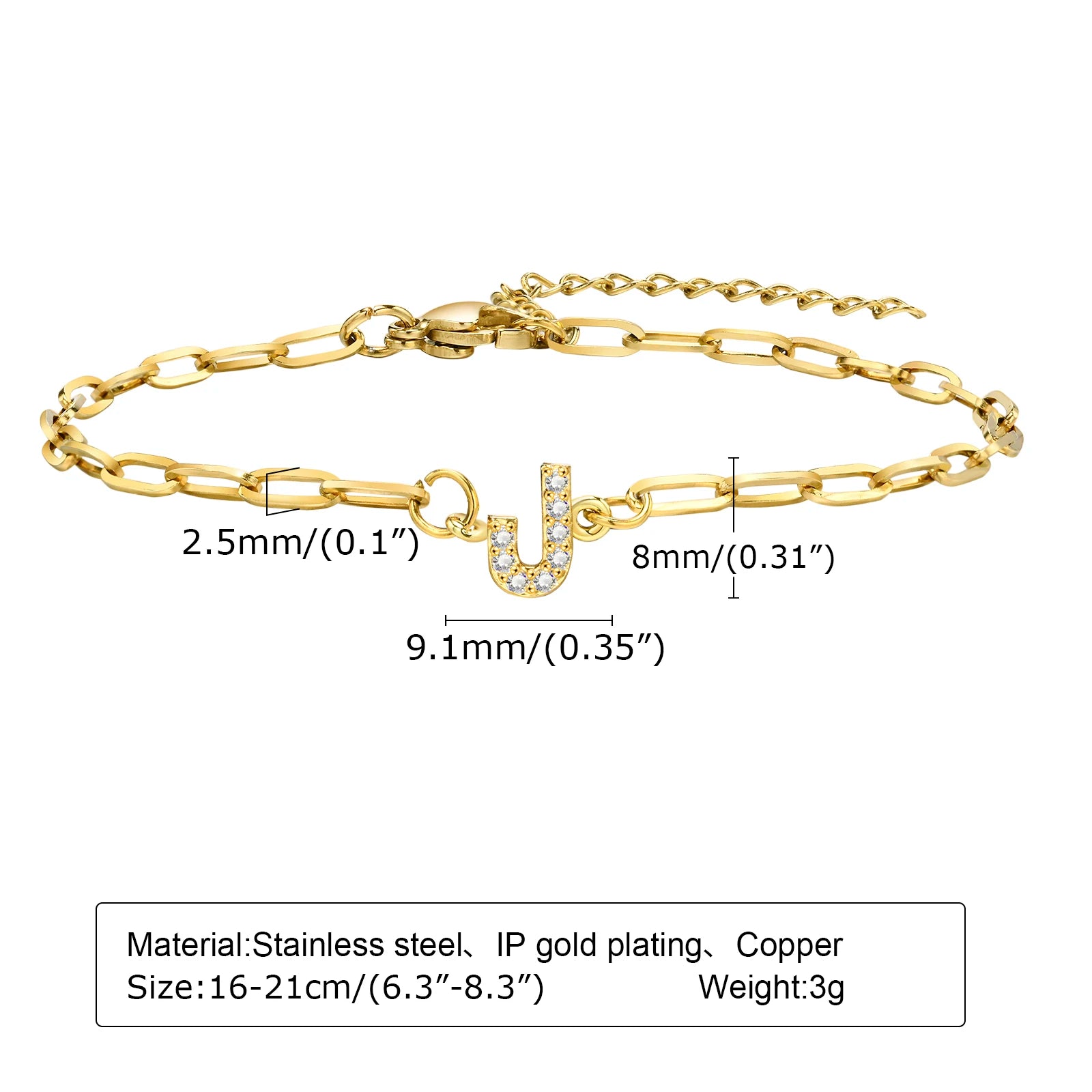 Fashion Jewelry CZ Stone Initial Bracelets for Women Girls, 26 Letters A-Z Adjustable Chic Dainty Stainless Steel Chain Bracelet