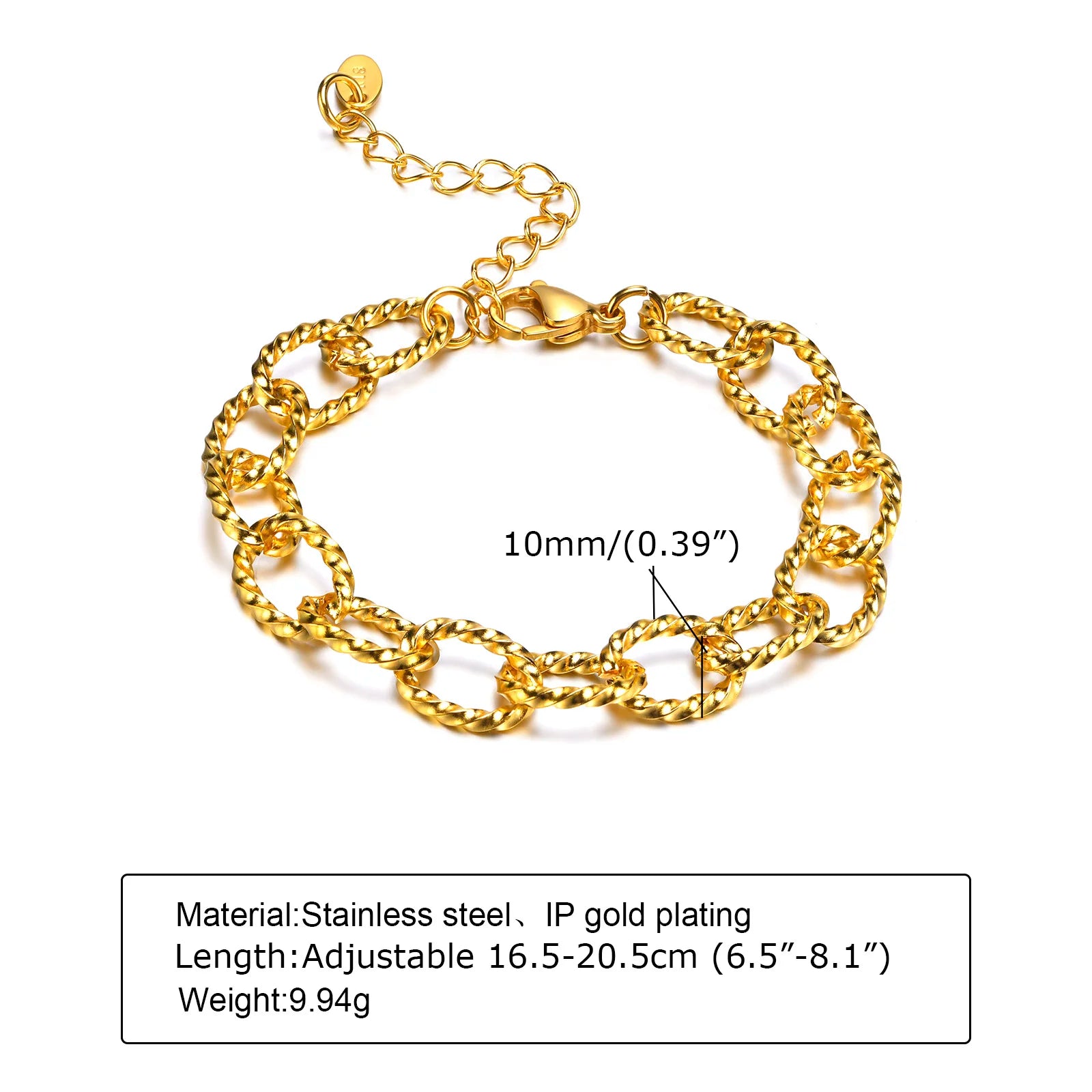 Women's Twisted Ring-connected Toggle-clasps Bracelet,Stainless Steel 18K Gold Plated Rolo Chain Bracelets,OT Lock Jewelry Gifts