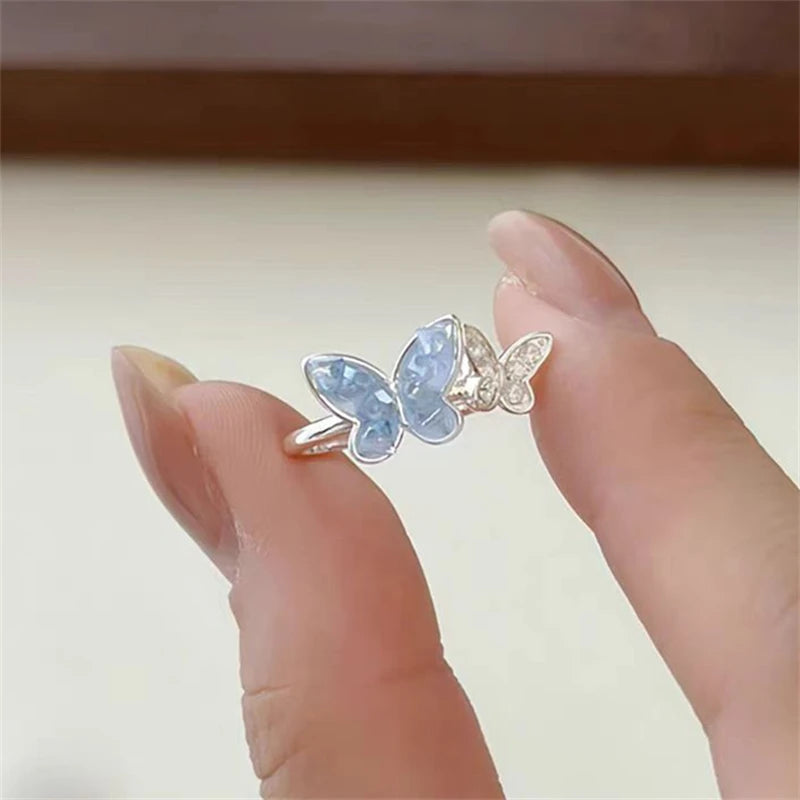 New Luxury Shiny Zircon Butterfly Stud Earrings For Women Blue Double Butterfly Temperament Earring Ladies Party Jewelry Gifts
