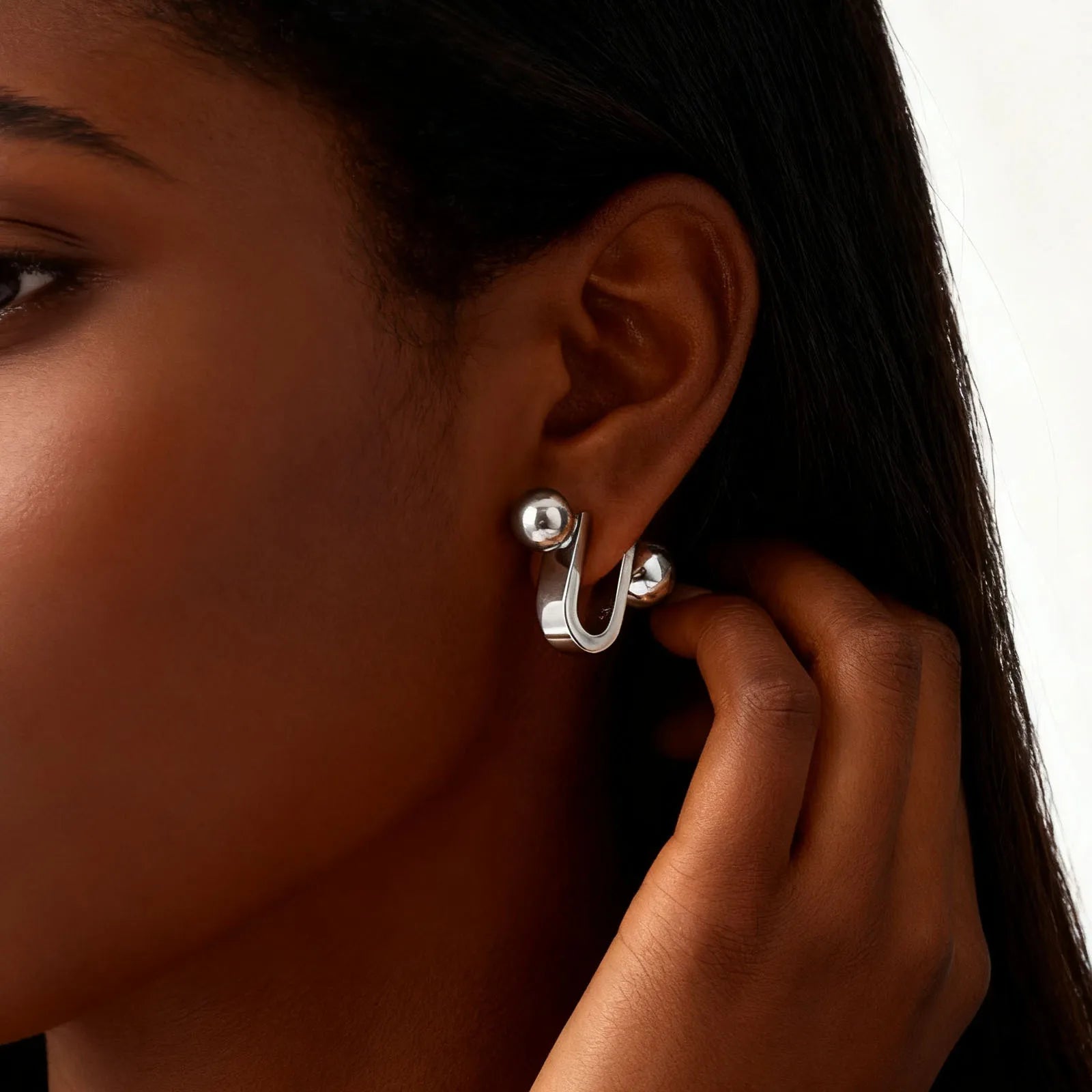 Unique U-Shape Hoop Earrings for Women, Stainless Steel Earring, Minimalist Statement Ball Piercing Ear Accessories