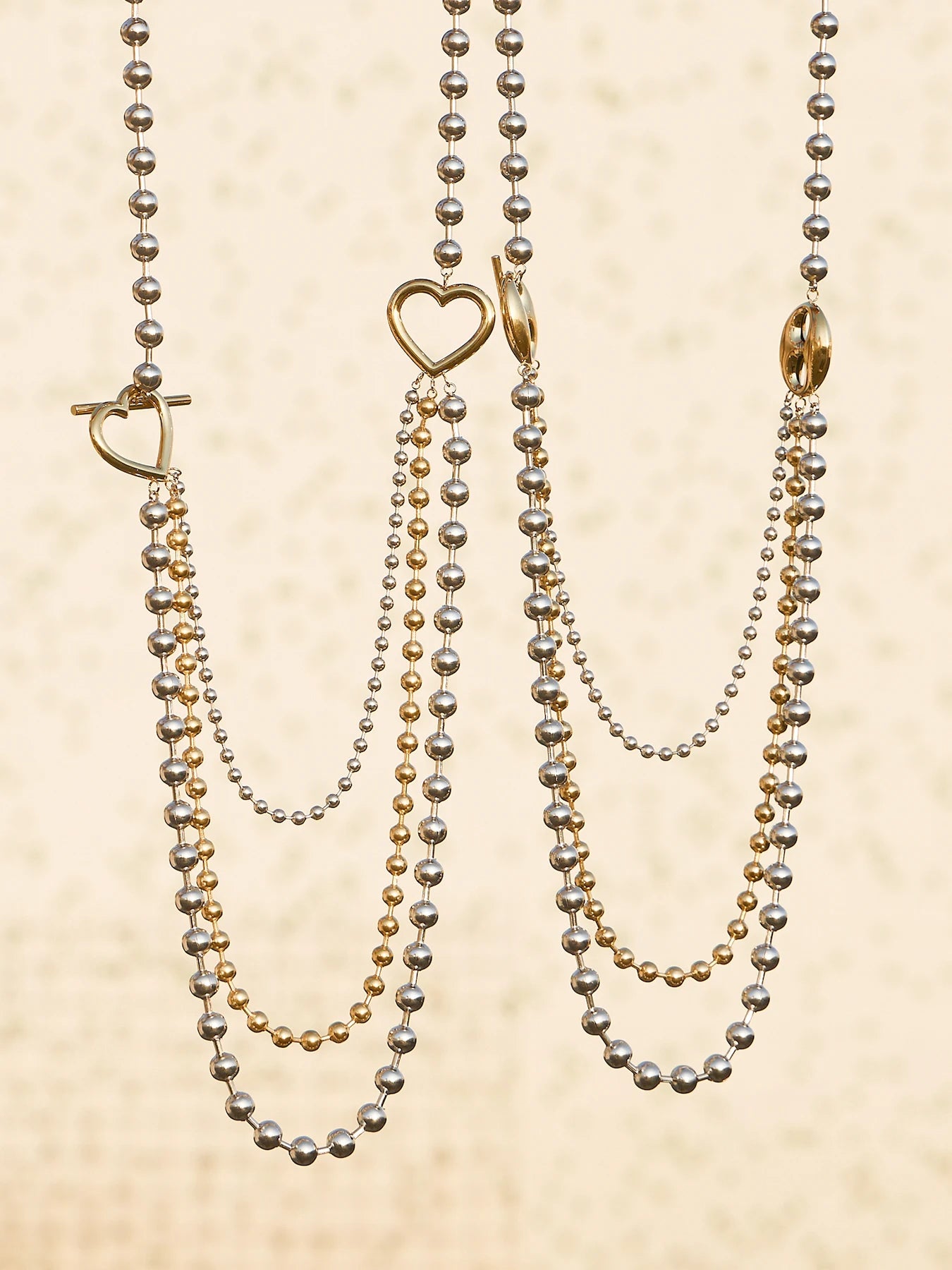 Nivora Simple Beads Chain Three Layer Charm Necklaces for Women Heart Pig Nose Ring Stainless Steel Collar Choker Jewelry