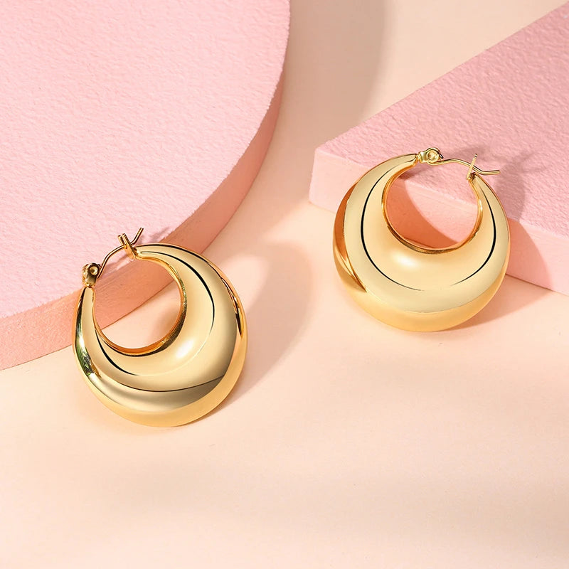 Charm Women Hoop Earring Moon Design Stainless Steel Meniscus Earrings