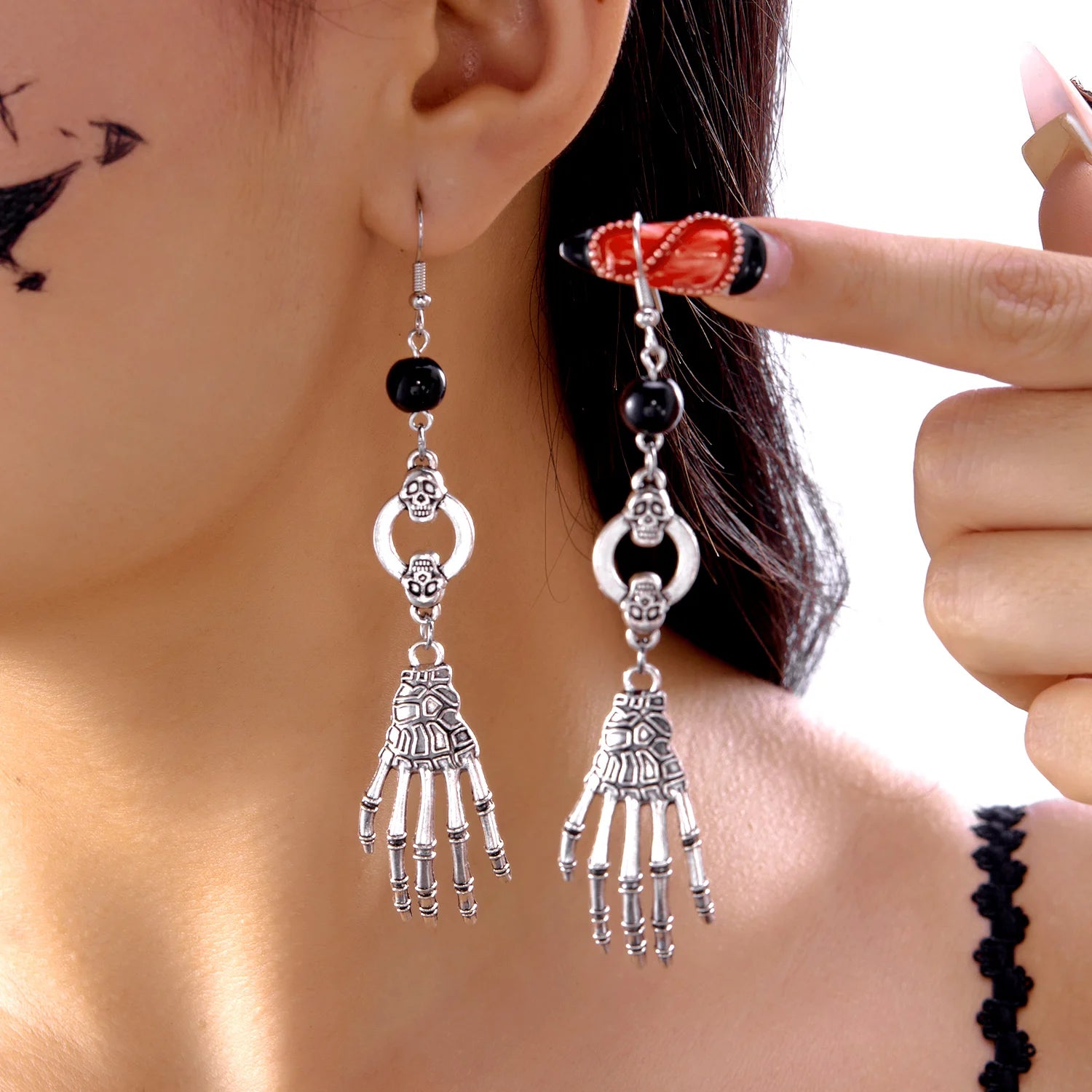 Gothic Halloween Skull Hand Earrings For Women Silver Color Skeleton Head Spider Web Pumpkin Dangle Earring Festival Jewelry