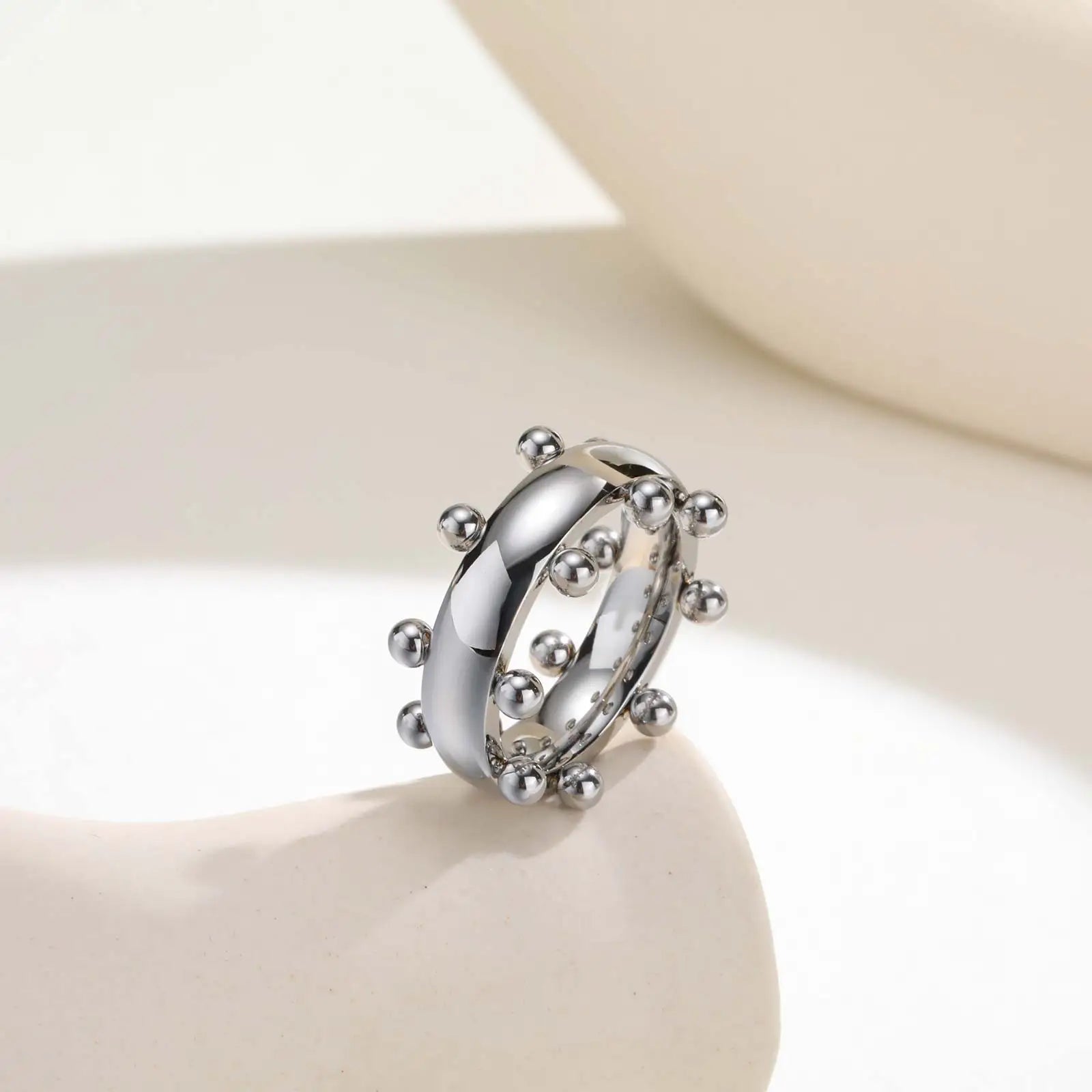 Luxury Stainless Steel Set Jewelry,Bangle Bracelet Finger Ring With Mini Balls for Women, Waterproof Charm Jewelry Gifts