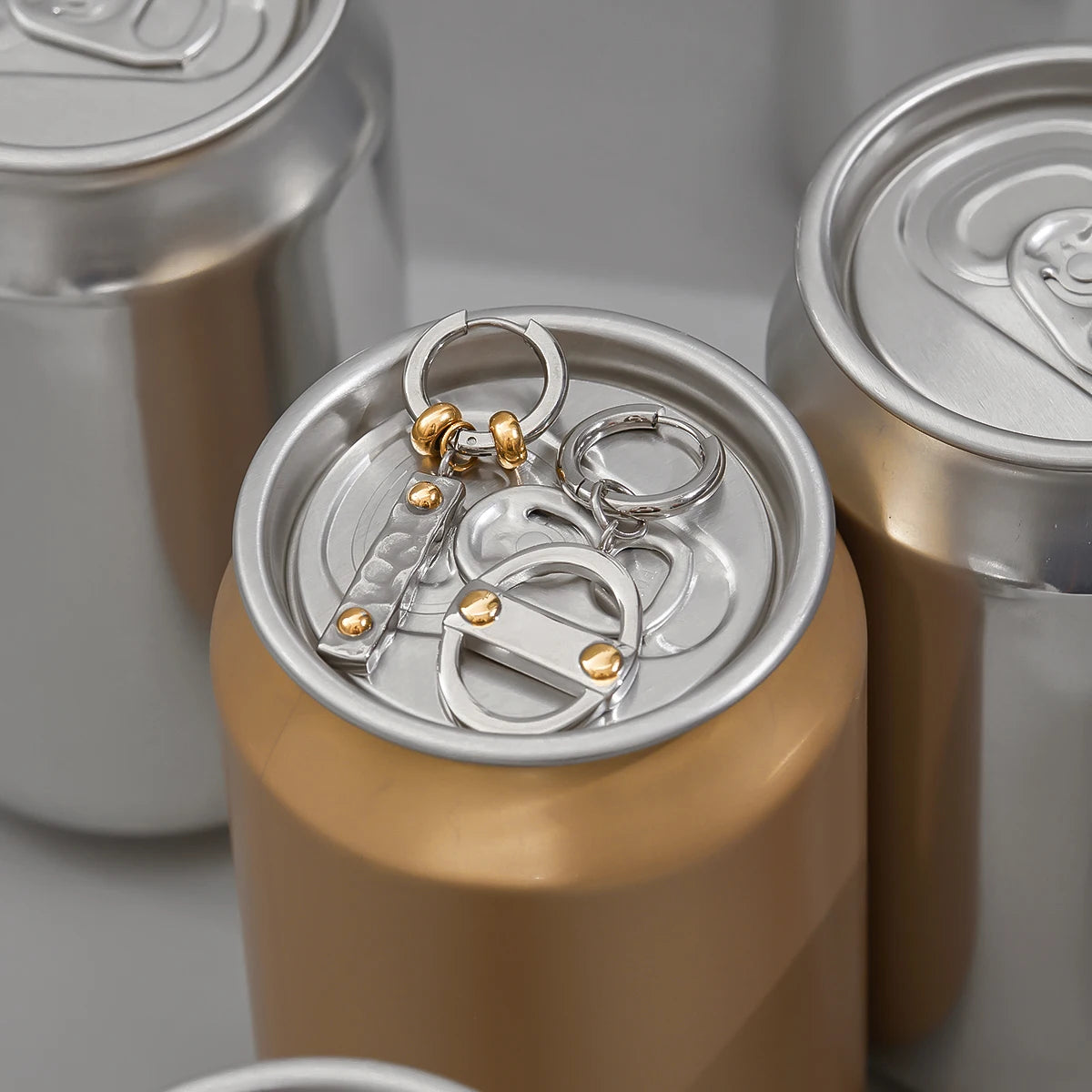 Uworld Minimalist Designer's Two tone Square Hammer Pattern Environmental Protection Can Pendant Earrings Square Earrings Neutra