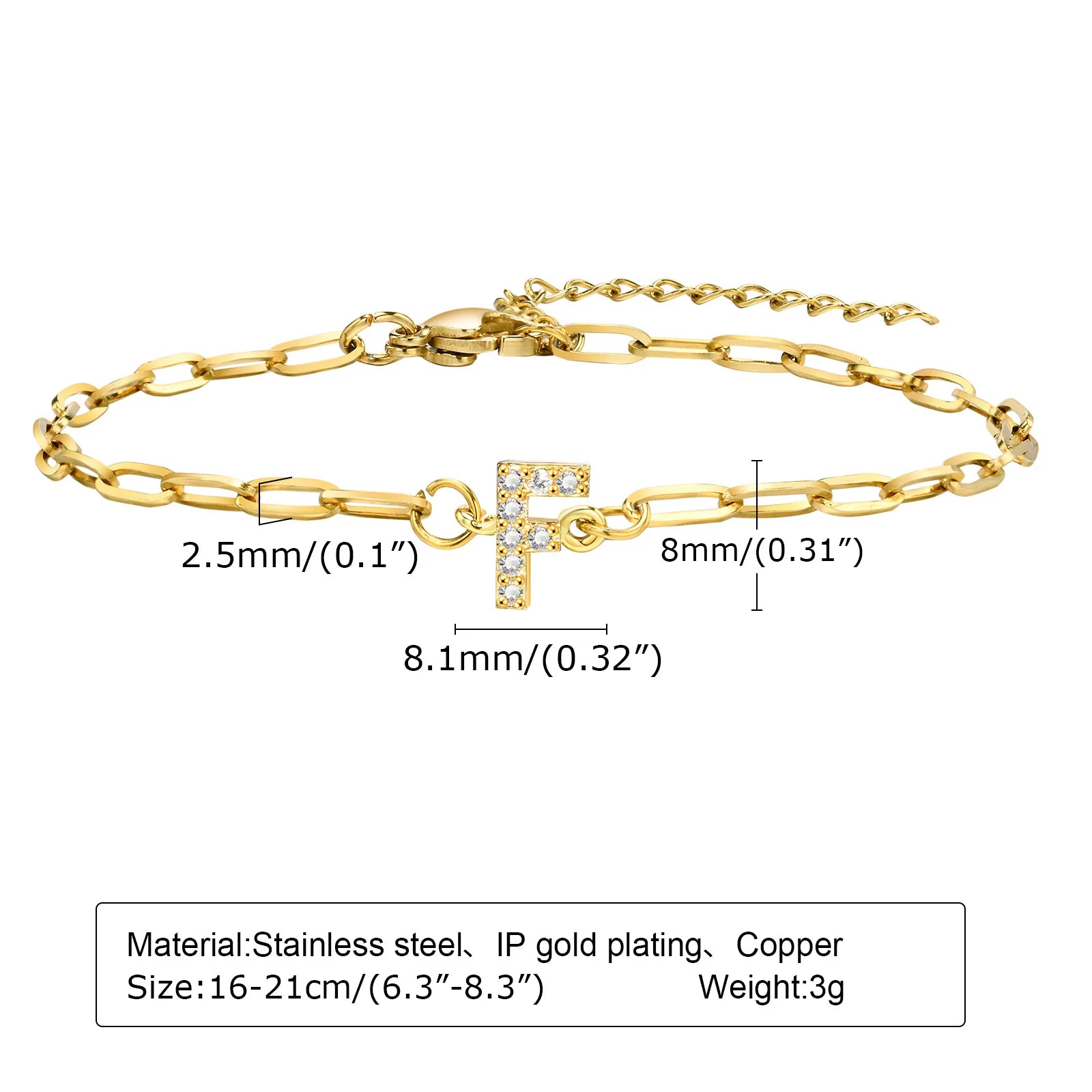 Fashion Jewelry CZ Stone Initial Bracelets for Women Girls, 26 Letters A-Z Adjustable Chic Dainty Stainless Steel Chain Bracelet