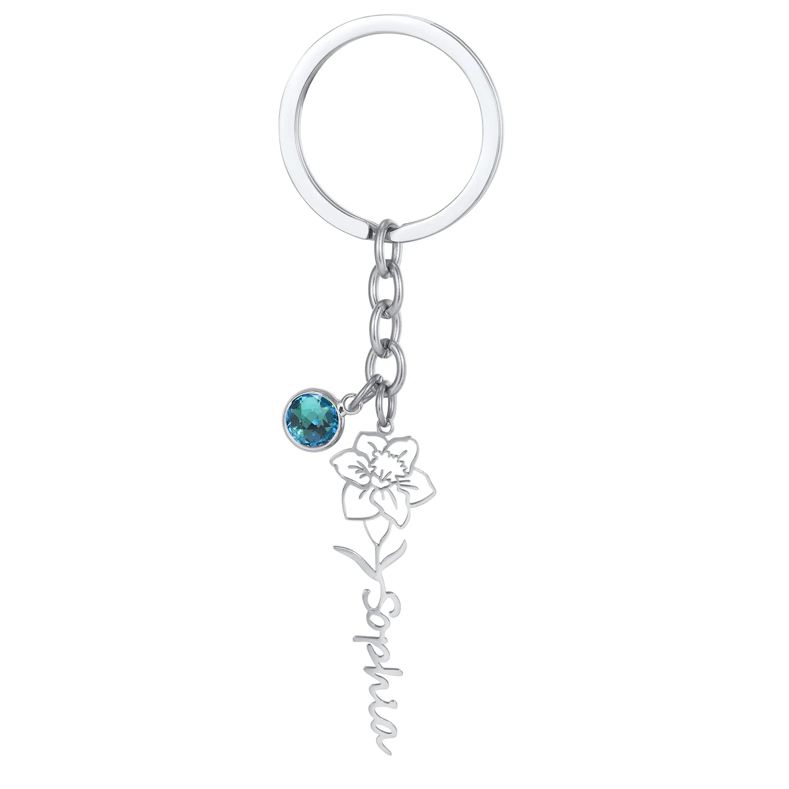 Birthday Flower Keychain Name Customized Stainless Steel Key Ring Cute Sweet Key Chains For Women Girls DIY Jewelry